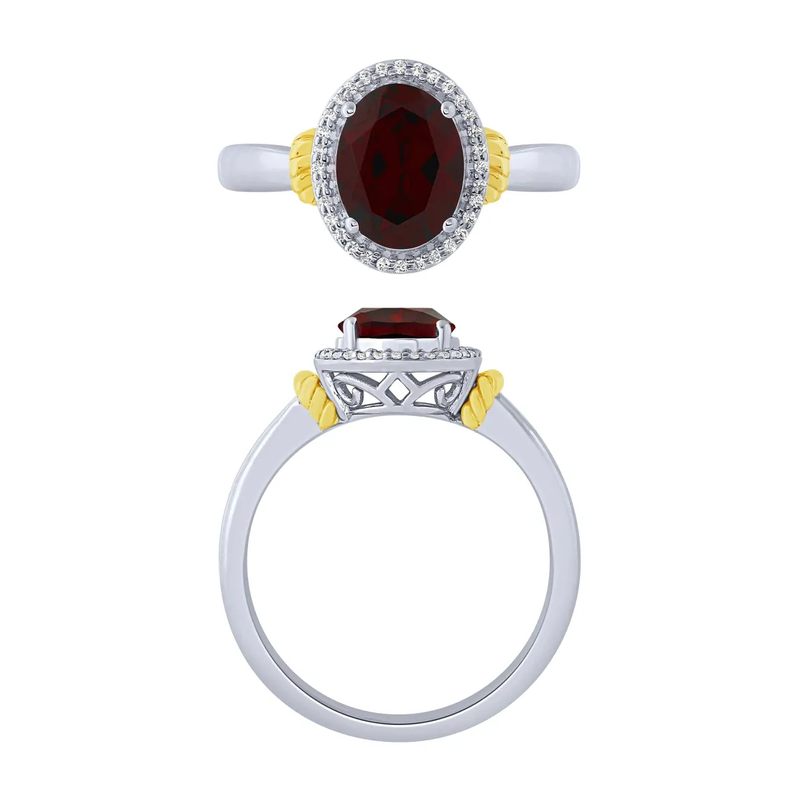 14K Garnet And Diamond Halo Ring