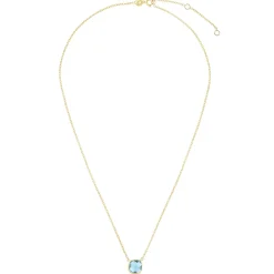 14K Gold Blue Topaz Cushion Solitiare Necklace