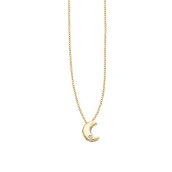 14K Gold .005ct Diamond Moon Necklace