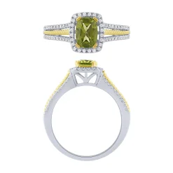 14K Gold 1.02Ct Peridot And Diamond Halo Ring