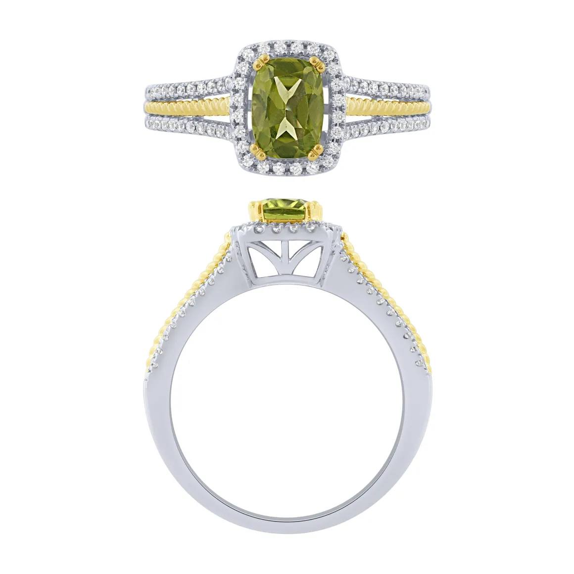 14K Gold 1.02Ct Peridot And Diamond Halo Ring