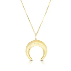 14K Gold Puffed Crescent Necklace