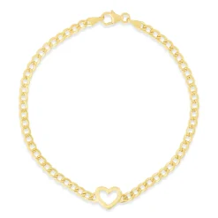 14K Heart Curb Bracelet