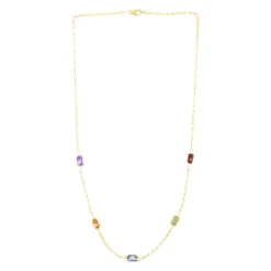 14K Multi-Gemstone Paperclip Bracelet