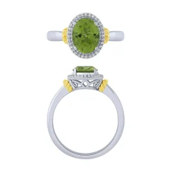 14K Peridot And Diamond Halo Ring