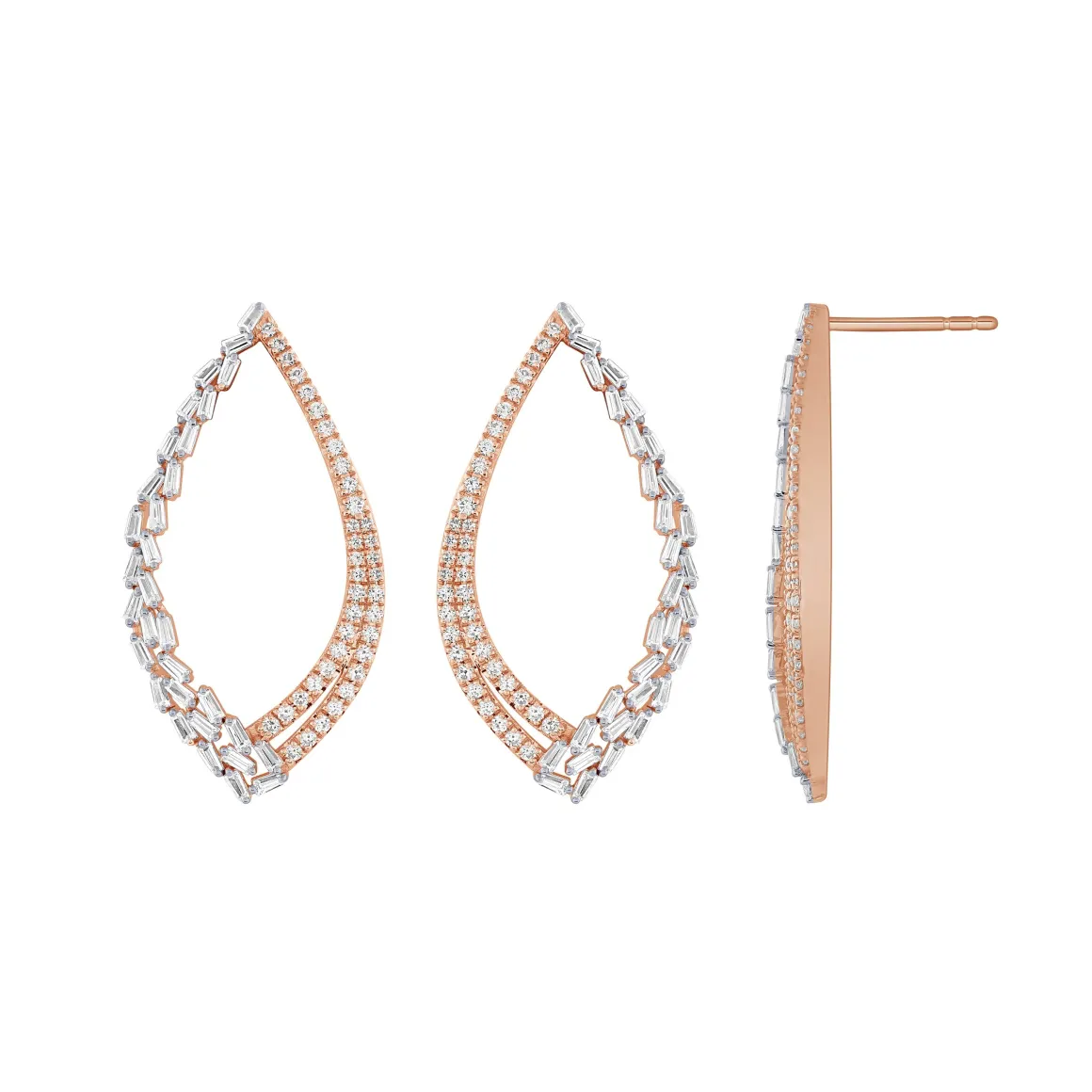 14K Rose Gold 1Ct Diamond Waterfall Post Earrings