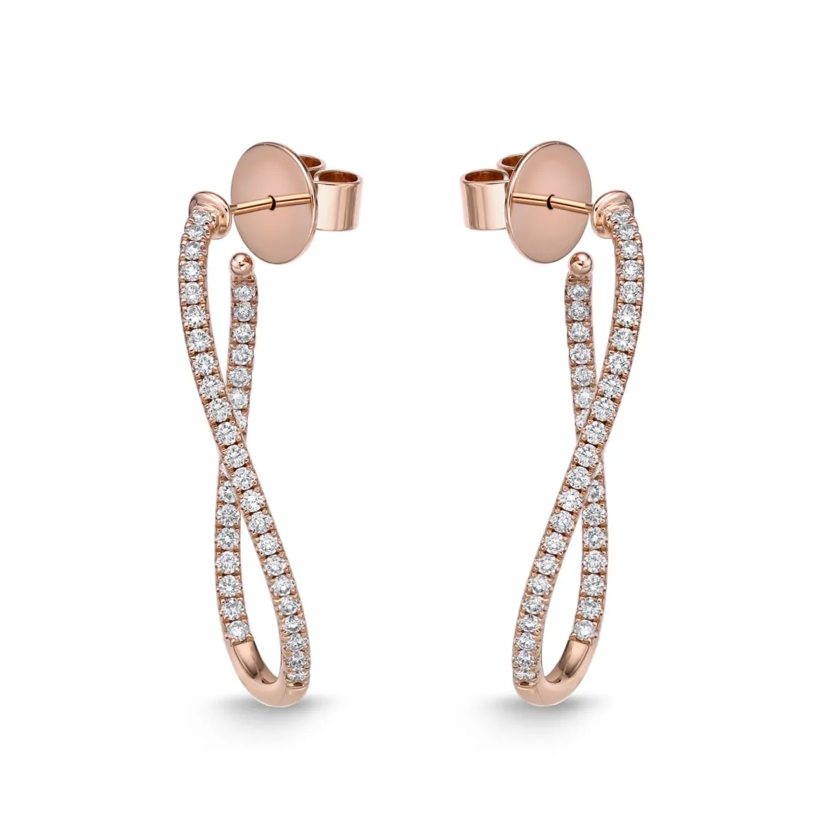 18K Rose Gold 1Ct Twist Diamond Hoops