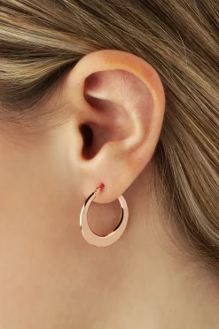 14K Rose Gold Pl Flat Hoop S/D Earrings