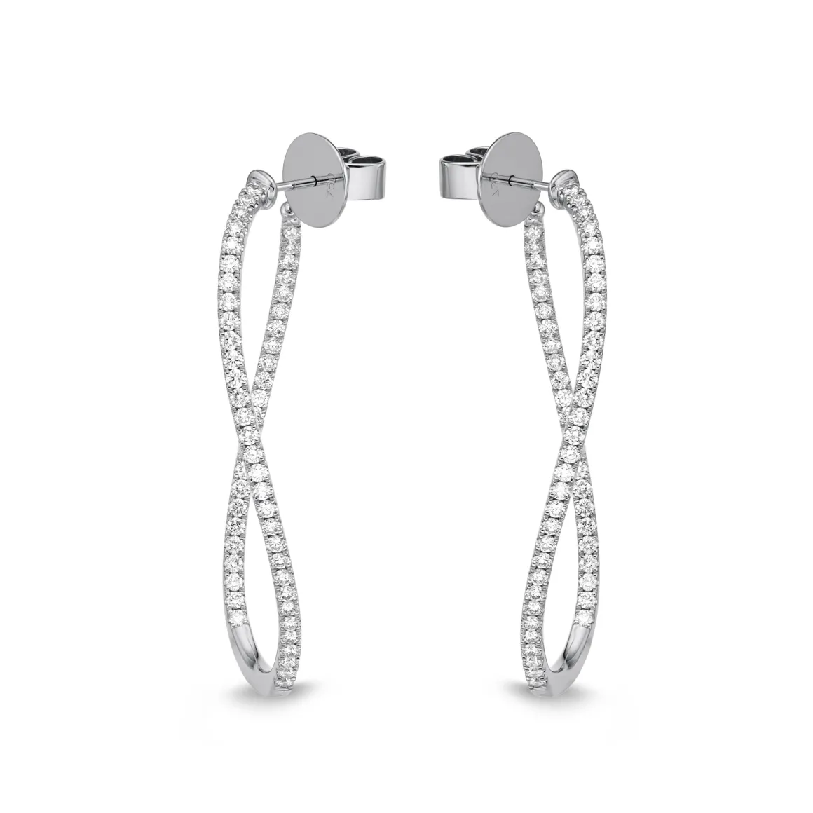 18K White Gold 1 1/2Ct Twist Diamond Hoop Earrings