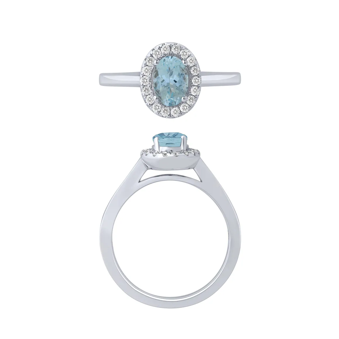 14K White Gold Aquamarine And Diamond Halo Ring