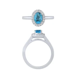 14K White Gold Blue Topaz And Diamond Halo Ring