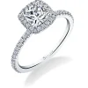 14K White Gold 0.31Ct Cushion Halo Diamond Ring Setting