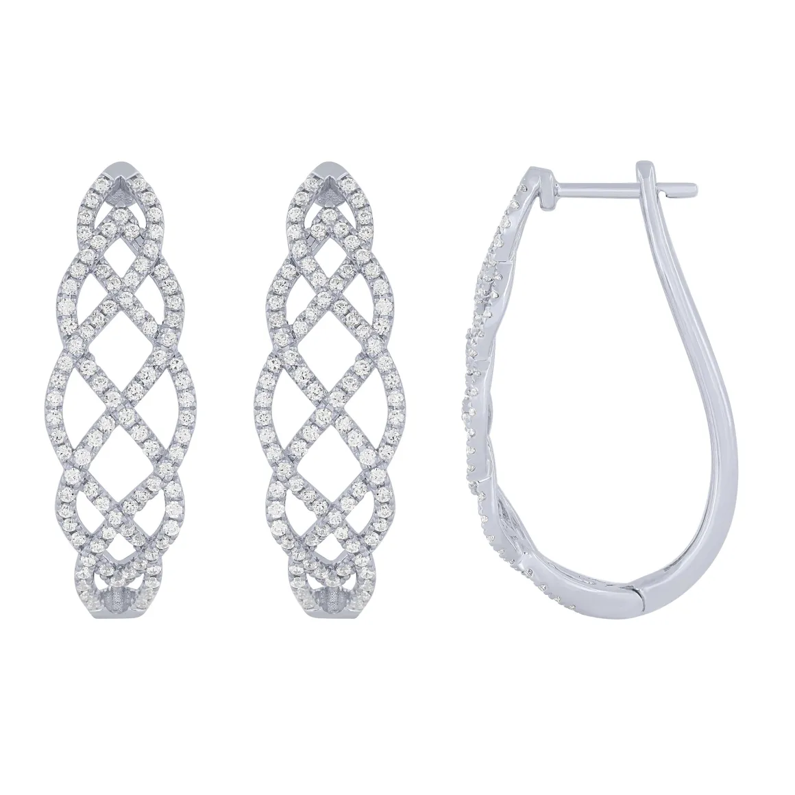 14K White Gold 1Ct Diamond Fashion Hoop Earrings