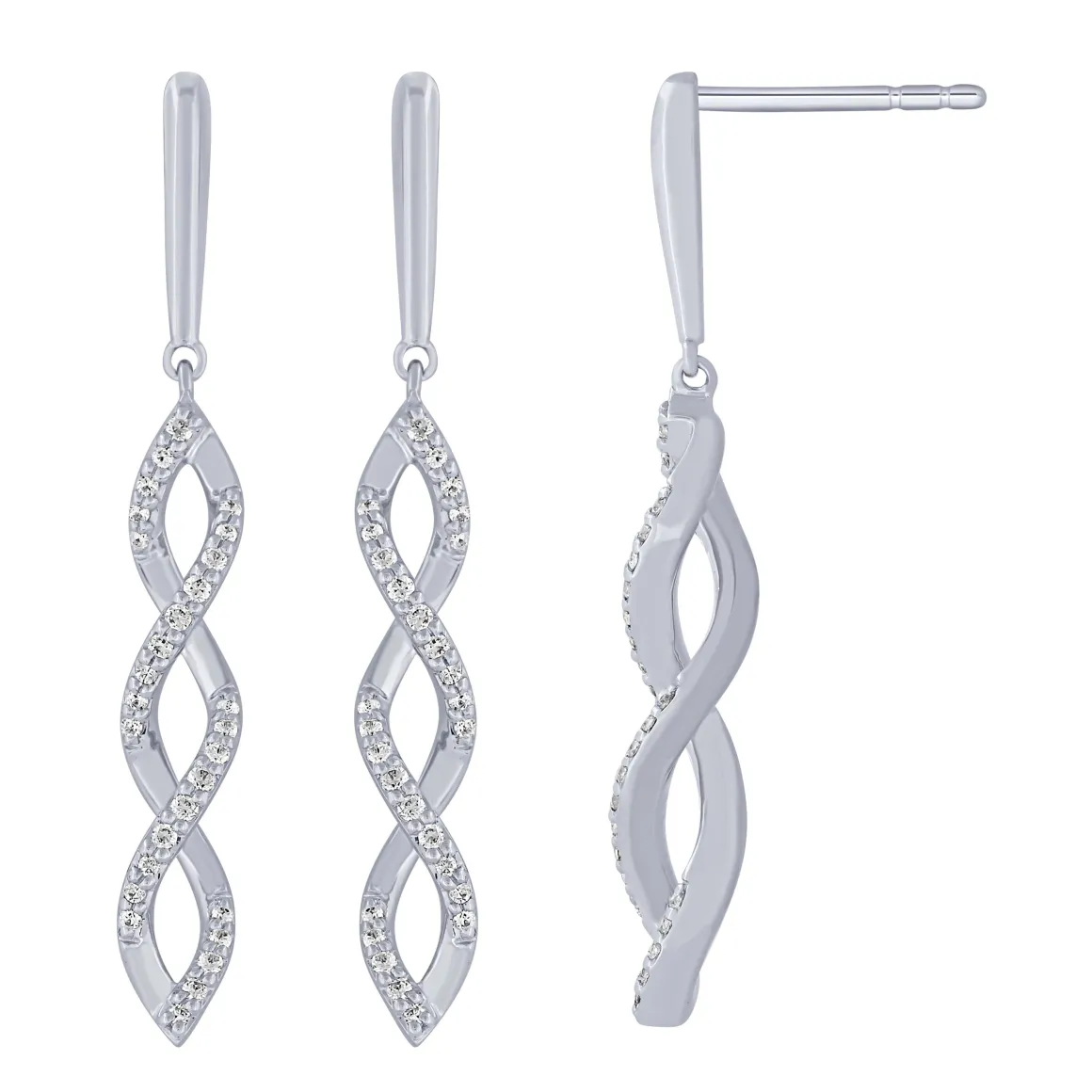 14K White Gold 1/5Ct Diamond Twist Dangle Earrings
