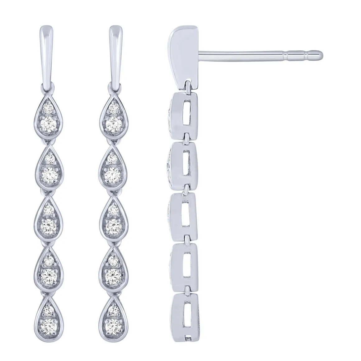 14K White Gold 1/5Ct Diamond Teardrop Dangle Earrings