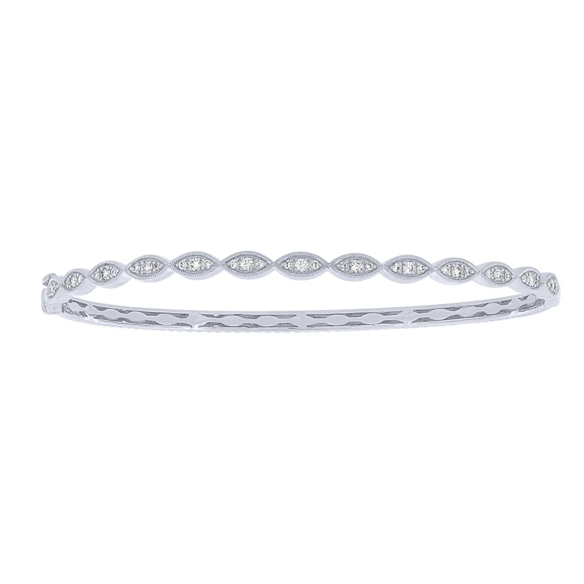 14K White Gold 1/3Ct Marquise Patterened Bangle