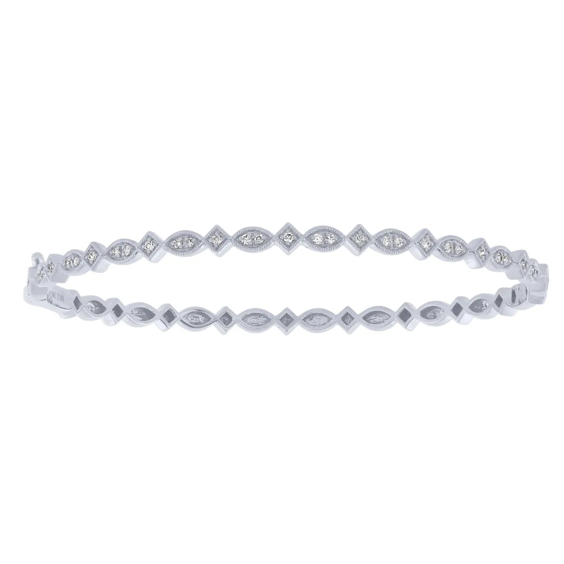 14K White Gold 1/4Ct Patterned Diamond Bangle