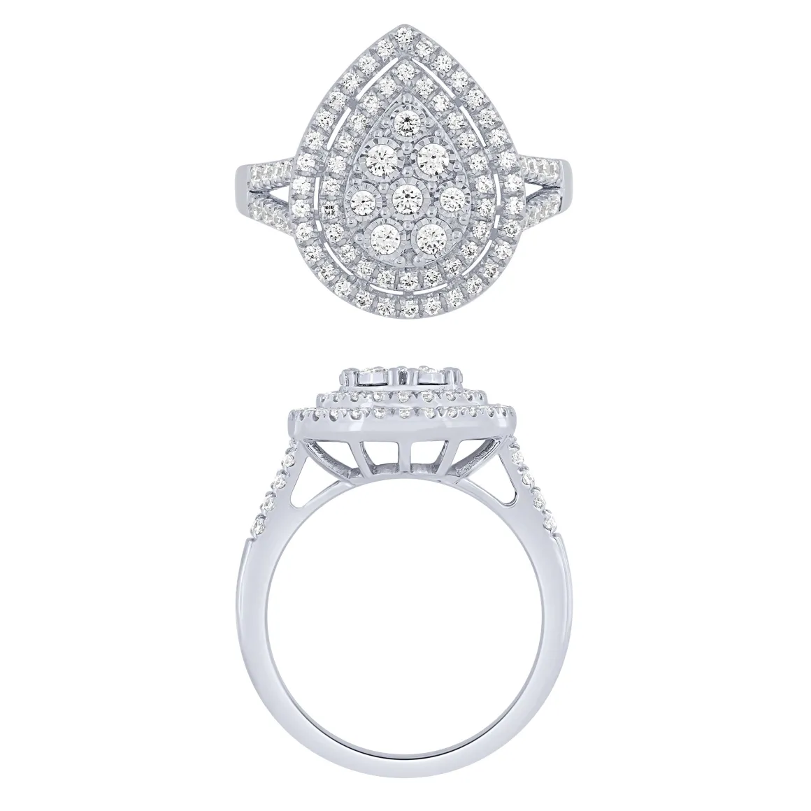 14K White Gold 2/3Ct Pear Shaped Fashion Ring