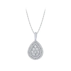 14K White Gold 1/2Ct Pear Shaped Cluster Pendant