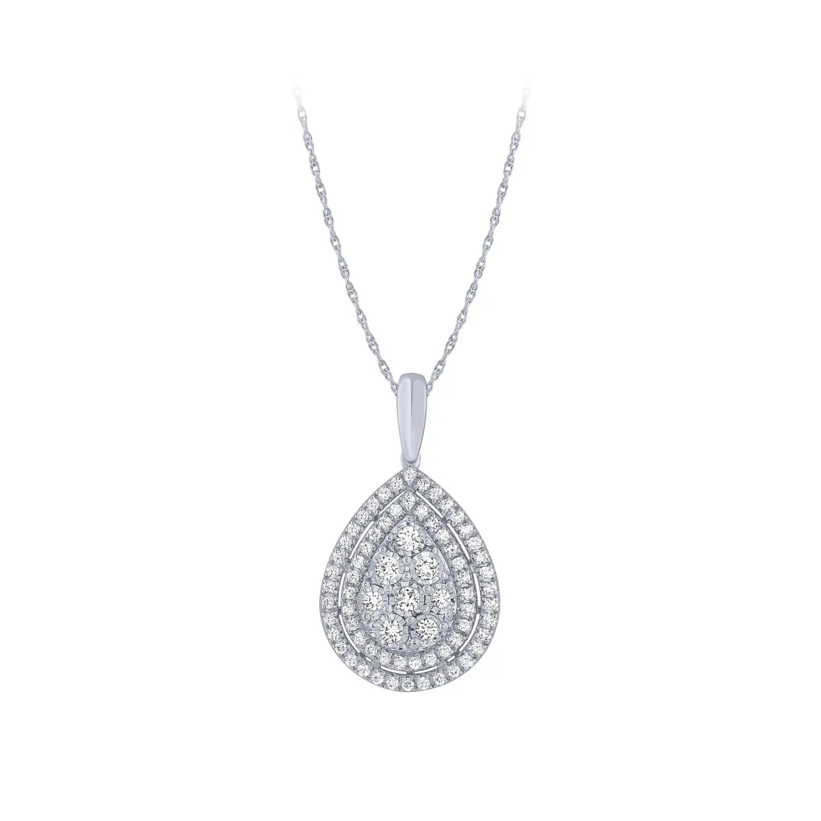 14K White Gold 1/2Ct Pear Shaped Cluster Pendant