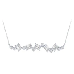 14K White Gold 1/4Ct Scattered Diamond Bar Necklace