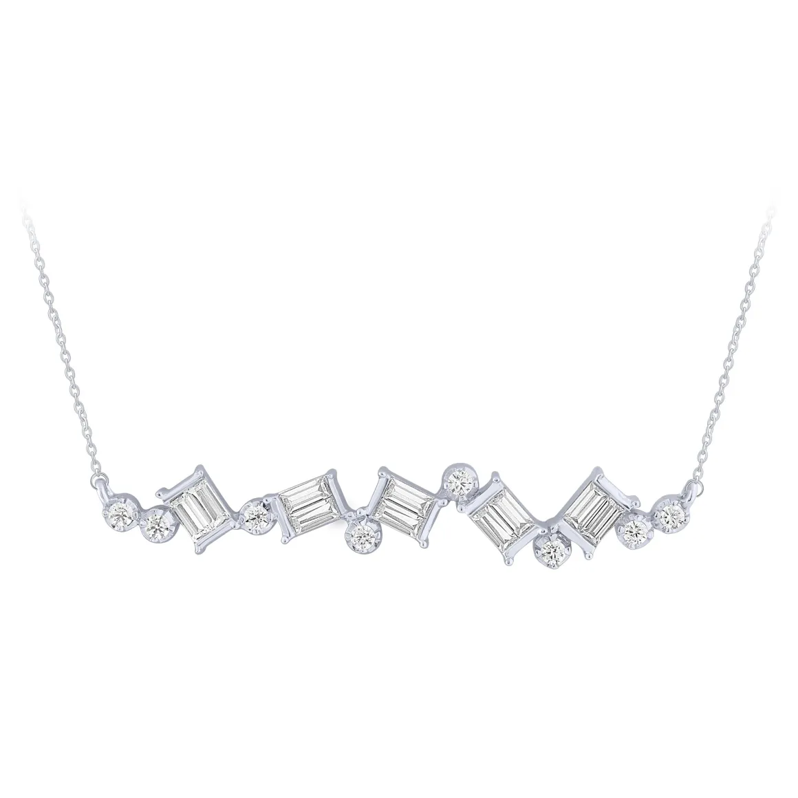 14K White Gold 1/4Ct Scattered Diamond Bar Necklace