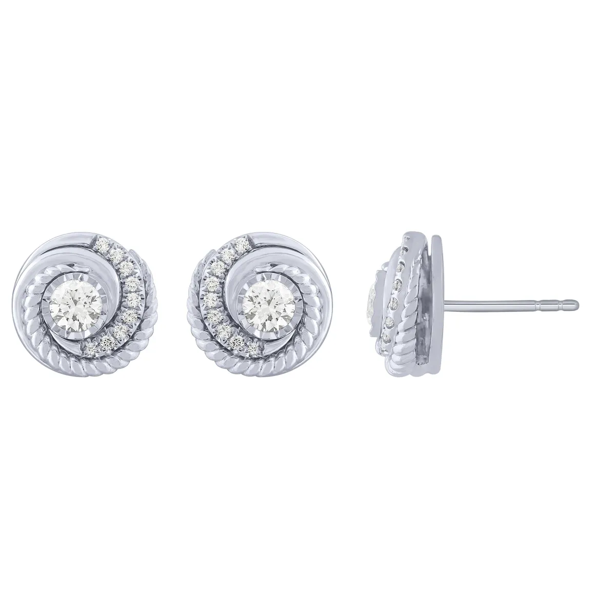 14K White Gold 1/3Ct Spiral Diamond Stud Earrings