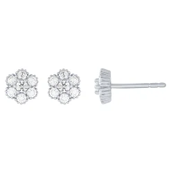14K White Gold 1/4Ctw Diamond Floral Stud Earrings
