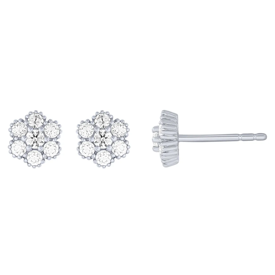 14K White Gold 1/4Ctw Diamond Floral Stud Earrings
