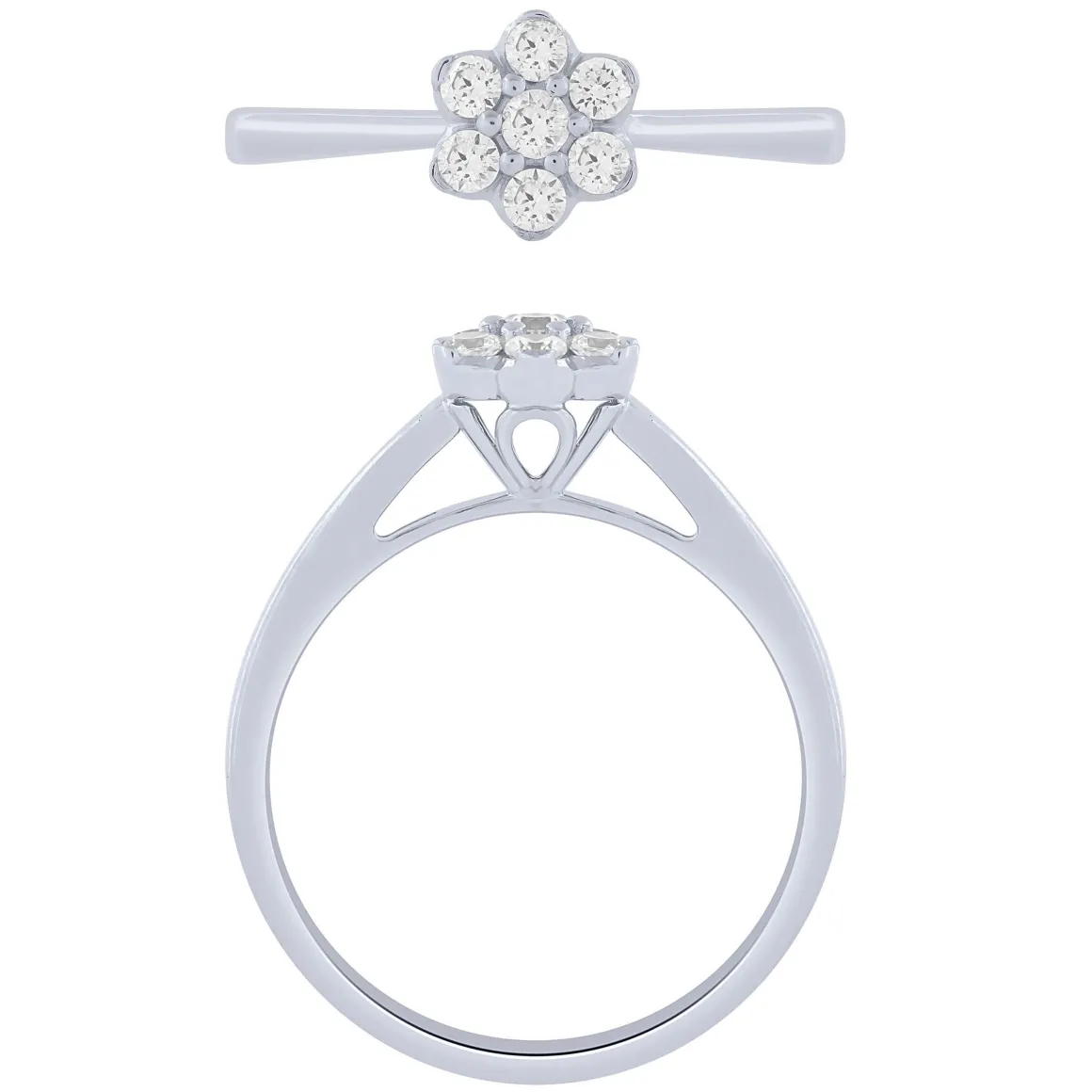 14K White Gold 1/4Ctw Diamond Floral Ring