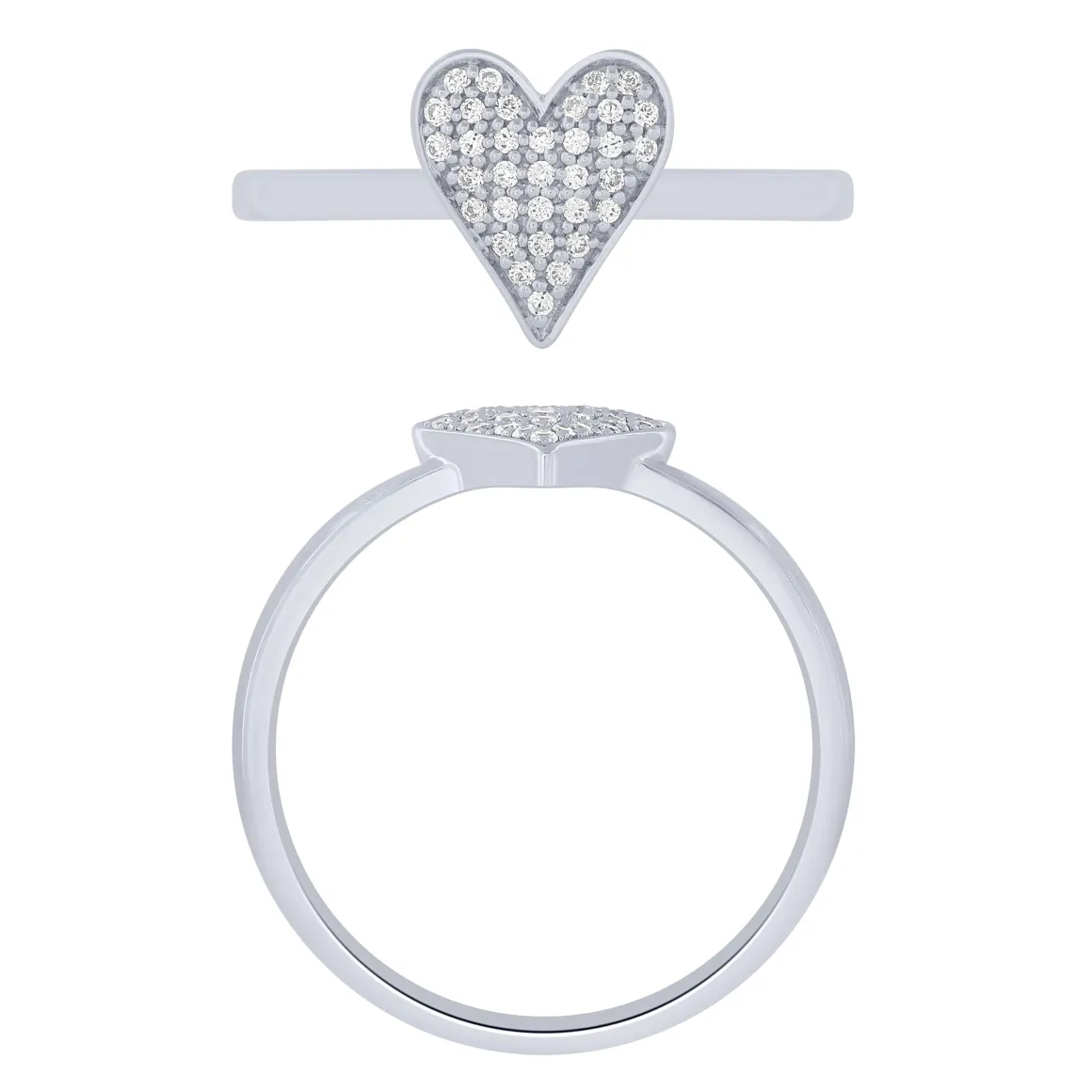 14K White Gold 0.13Ctw Pava Heart Ring