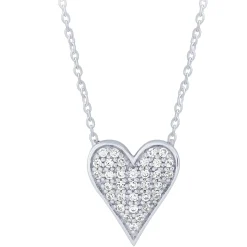14K White Gold 0.13Ctw Pava Heart Necklace