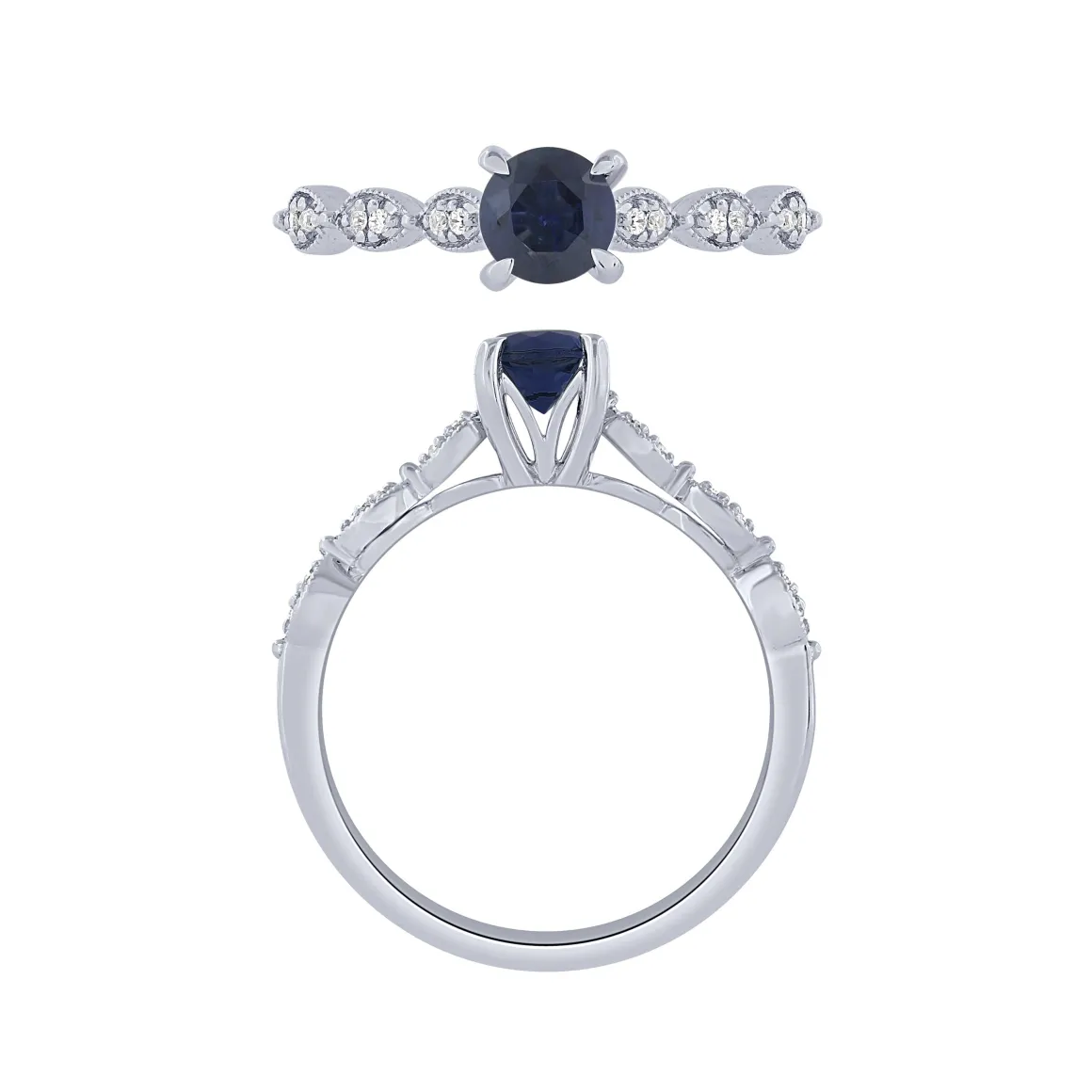 14K White Gold Diamond And Sapphire Ring