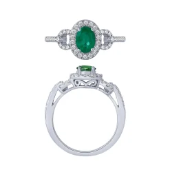 14K White Gold Emerald And Diamond Ring