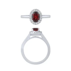 14K White Gold Garnet And Diamond Halo Ring