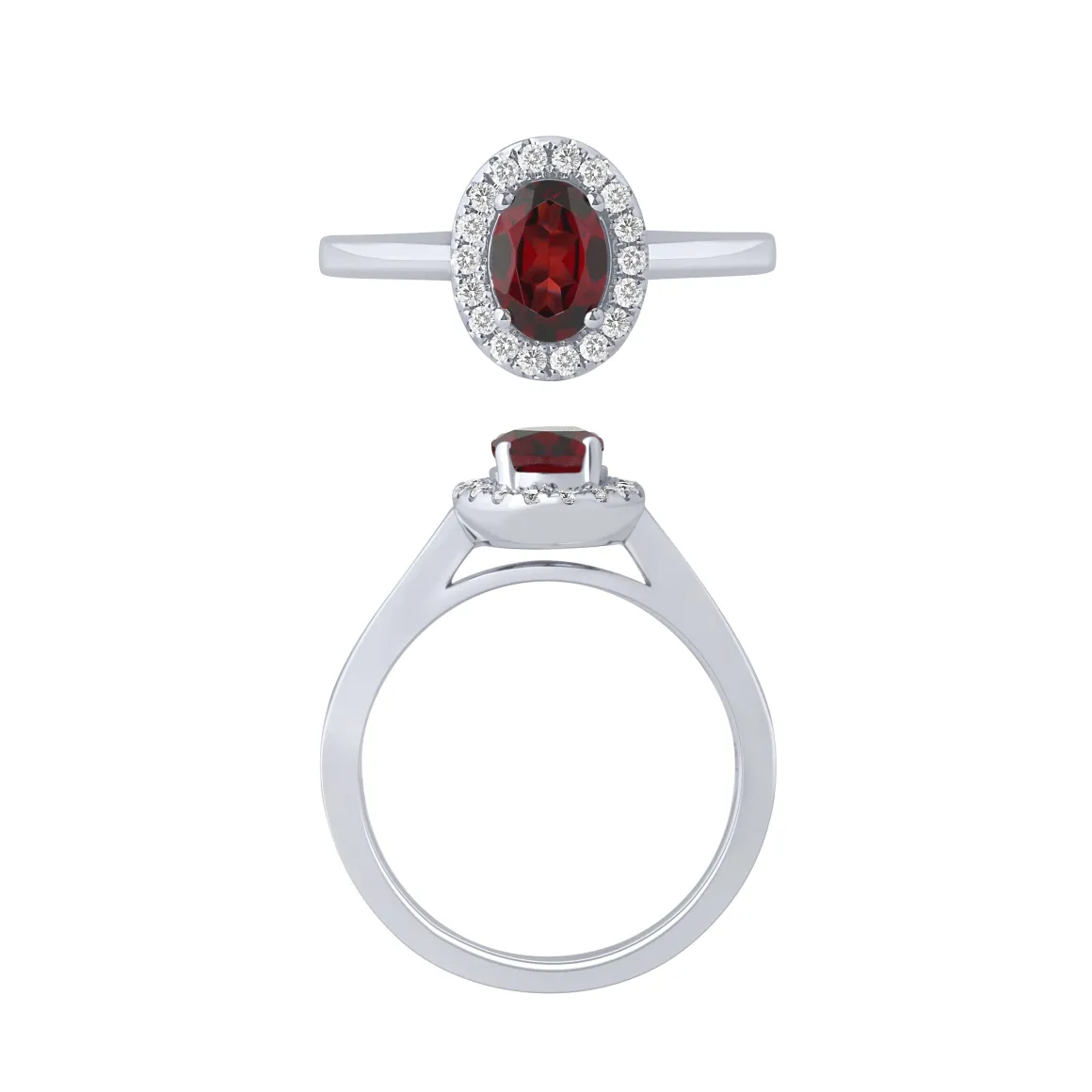 14K White Gold Garnet And Diamond Halo Ring