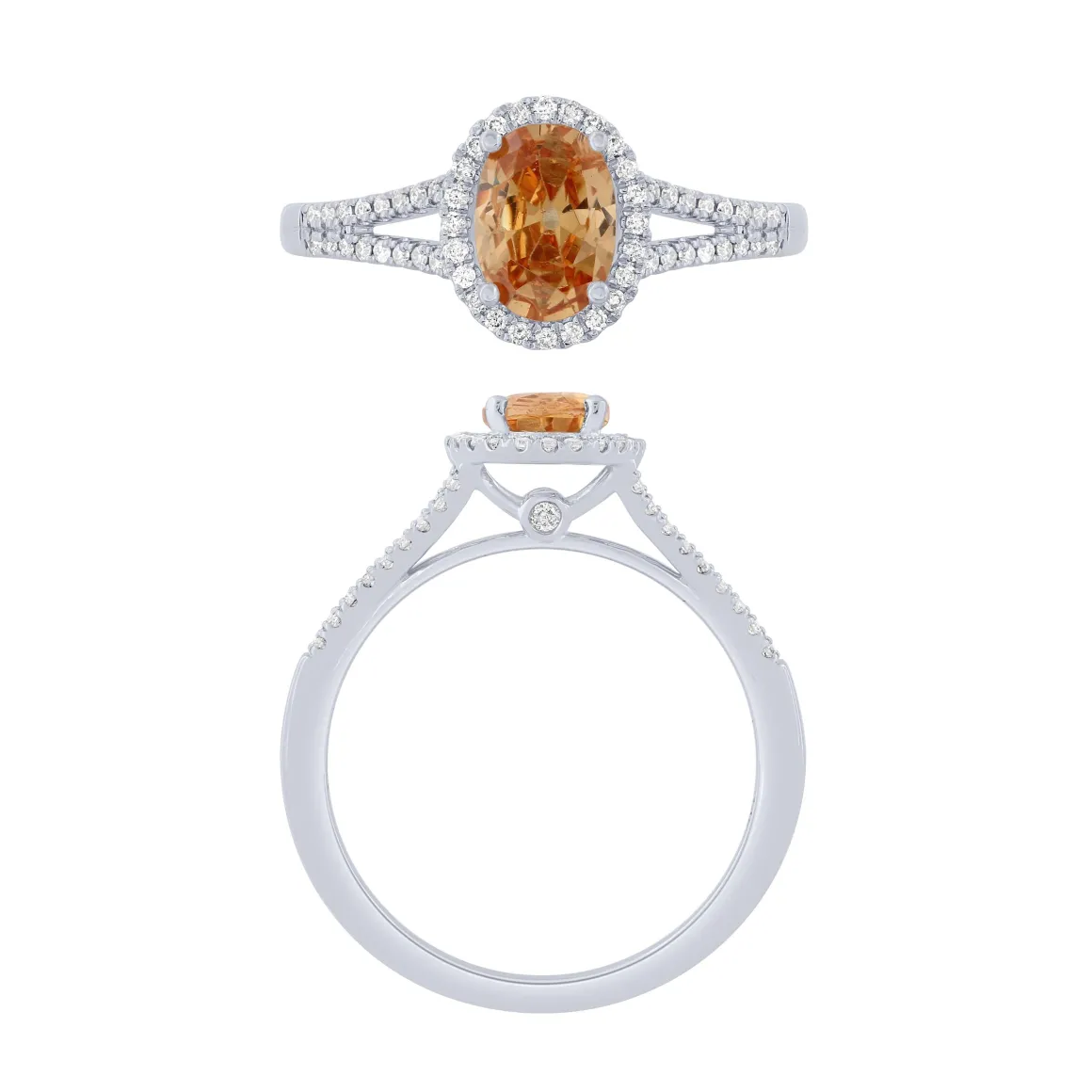 14K White Gold Oval Pink Morganite Diamond Halo Ring