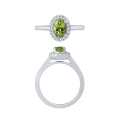 14K White Gold Peridot And Diamond Halo Ring