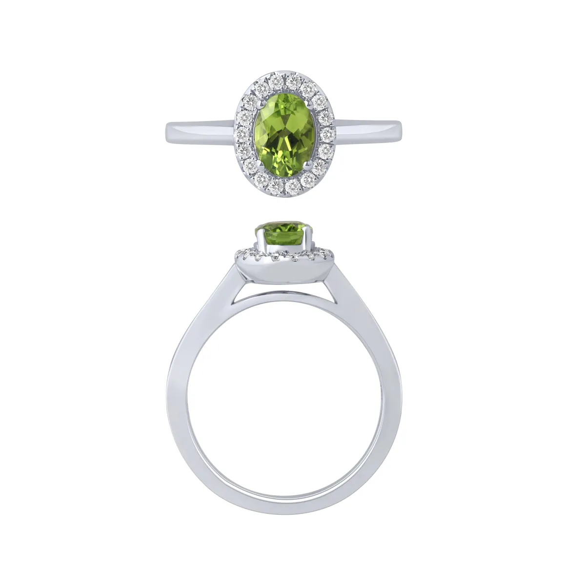 14K White Gold Peridot And Diamond Halo Ring