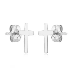 14K White Gold Pl Narrow Cross Earrings