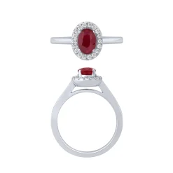 14K White Gold Ruby And Diamond Halo Ring