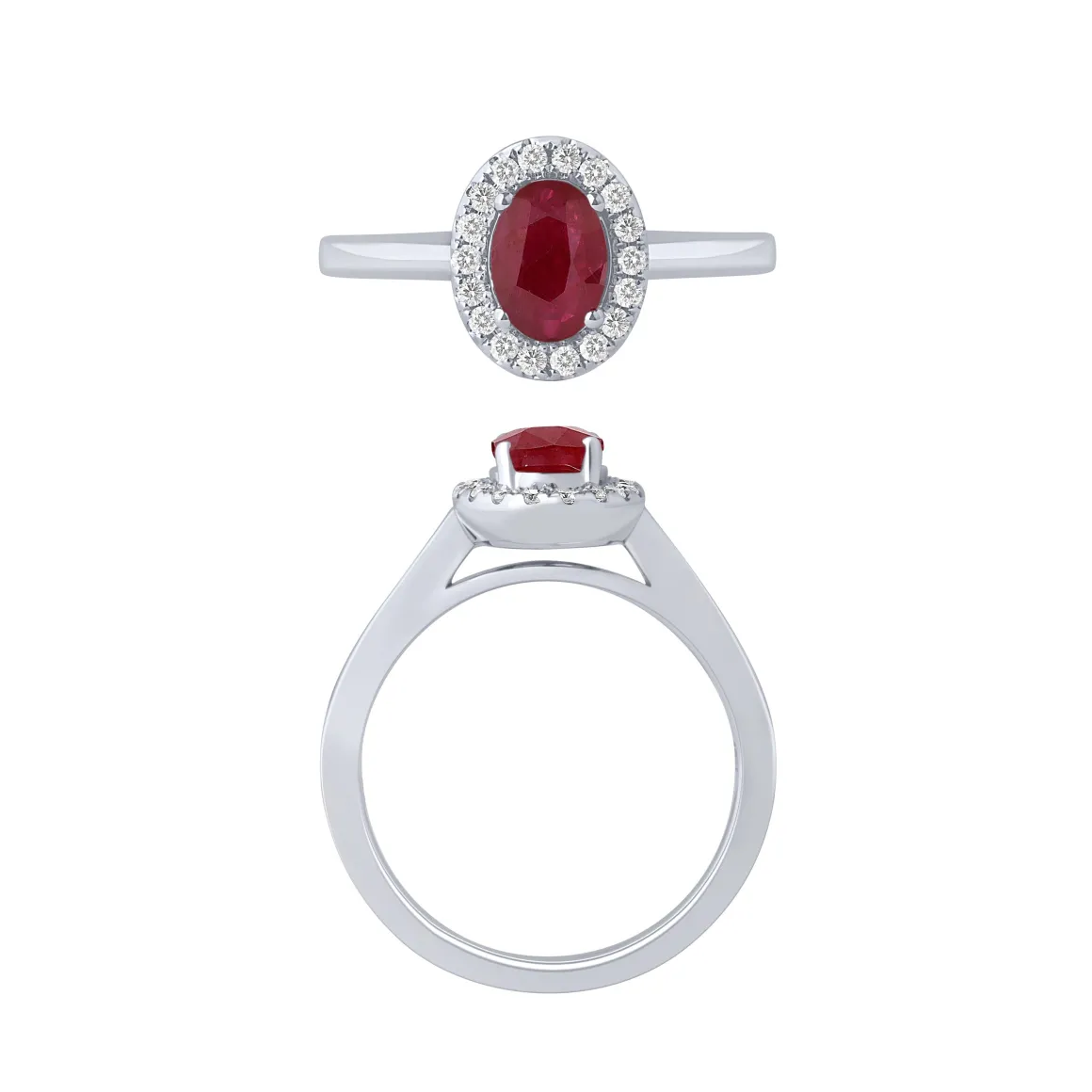 14K White Gold Ruby And Diamond Halo Ring