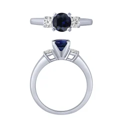 14K White Gold Sapphire And Diamond Ring With Round Sapphire Center