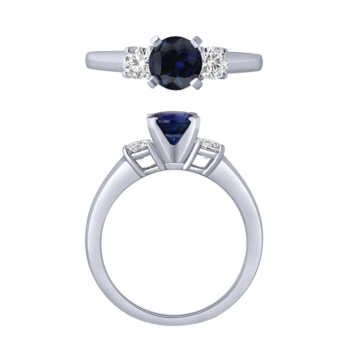 14K White Gold Sapphire And Diamond Ring With Round Sapphire Center