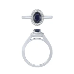 14K White Gold Sapphire And Diamond Halo Ring