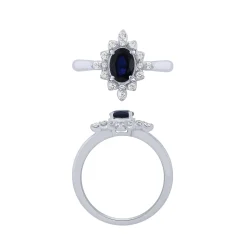 14K White Gold Sapphire And Diamond Ring With 1.00Ct Center Oval Blue Sapphire