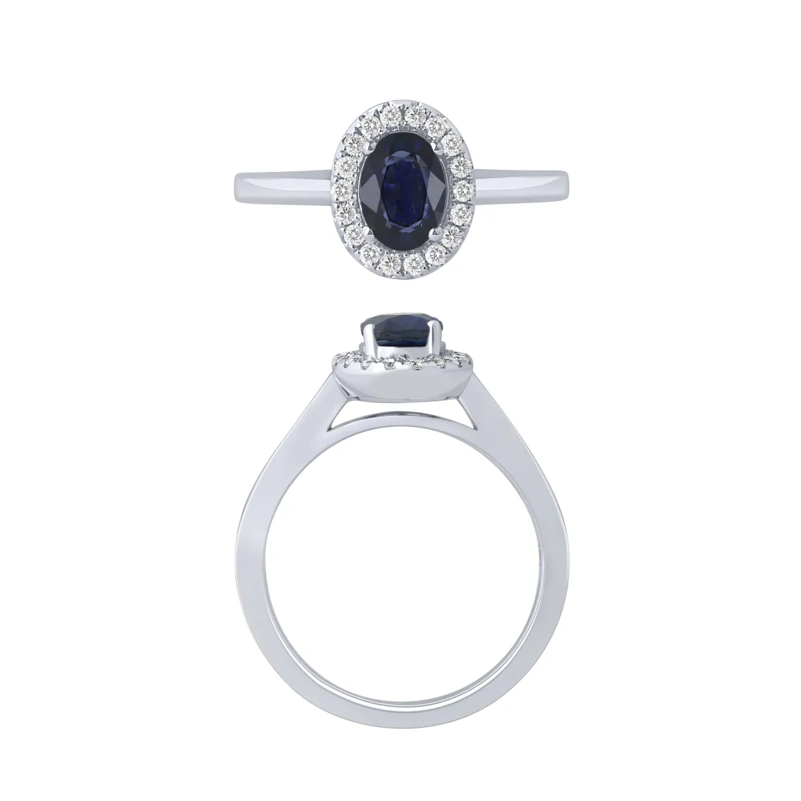 14K White Gold Sapphire And Diamond Halo Ring