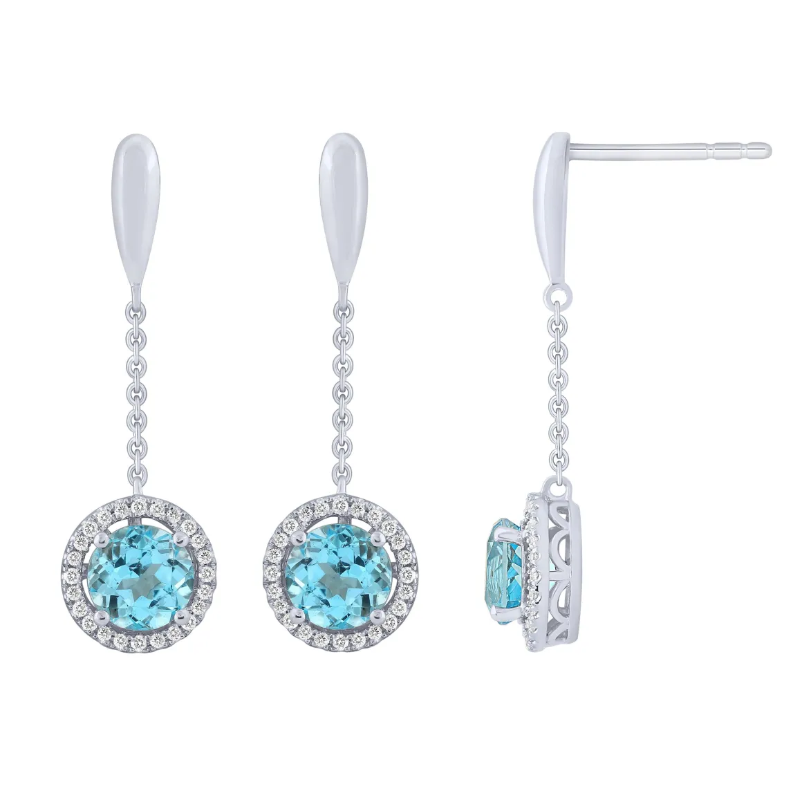 14K White Gold Topaz And Diamond Dangle Earrings