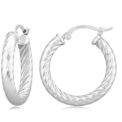 14K White Gold 3X17mm Twist Tube Hoop Earrings