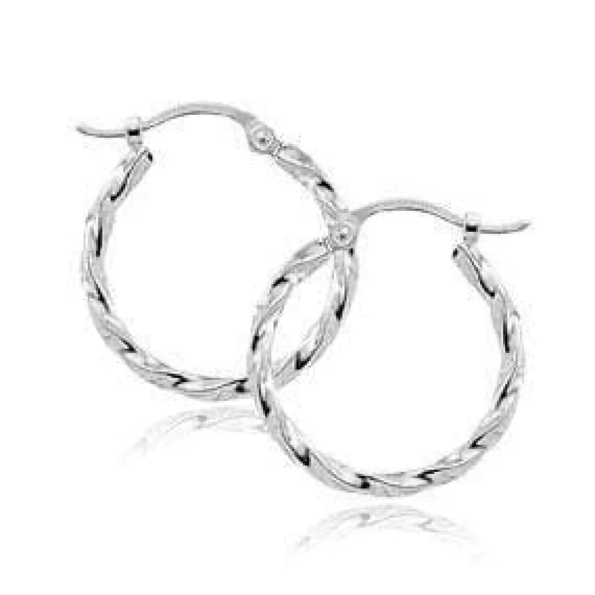 14K White Gold 1.8X18mm Twisted Tube Hoop Earrings